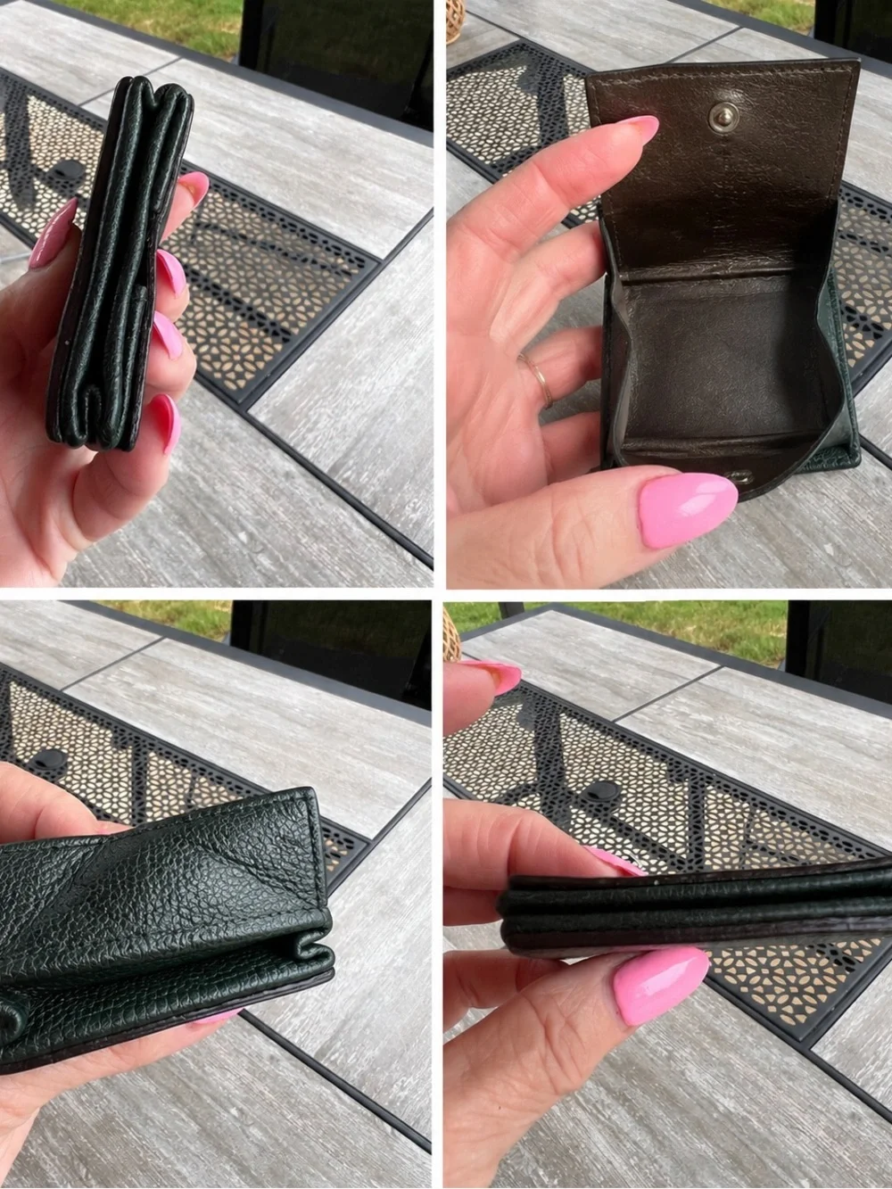 Authentic Vintage Gucci Dark Green Grained Leather Folding Coin Purse Pouch